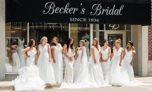 Brides in front of Becker's Bridal